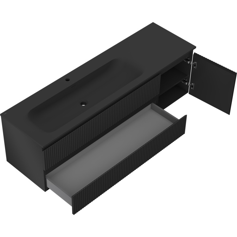 Mexen Rivel dulap baie 160 cm cu lavoar Vela stânga, 2S, 1D, canelat, negru mat - 91A23-16047-3-BBFFF71-W23L71
