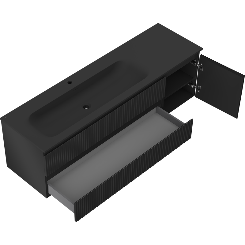 Mexen Rivel dulap de baie 160 cm cu lavoar Vela stânga, 2S, 1D, canelat, negru mat - 91A23-16047-3-BBFFF71-W23L71