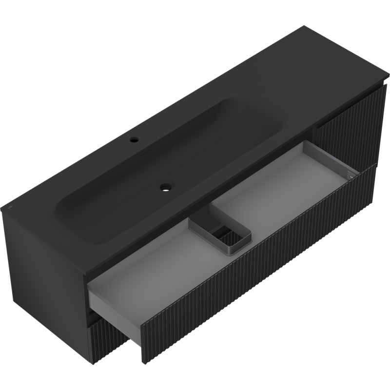 Mexen Rivel dulap baie 160 cm cu lavoar Vela stânga, 2S, 1D, canelat, negru mat - 91A23-16047-3-BBFFF71-W23L71