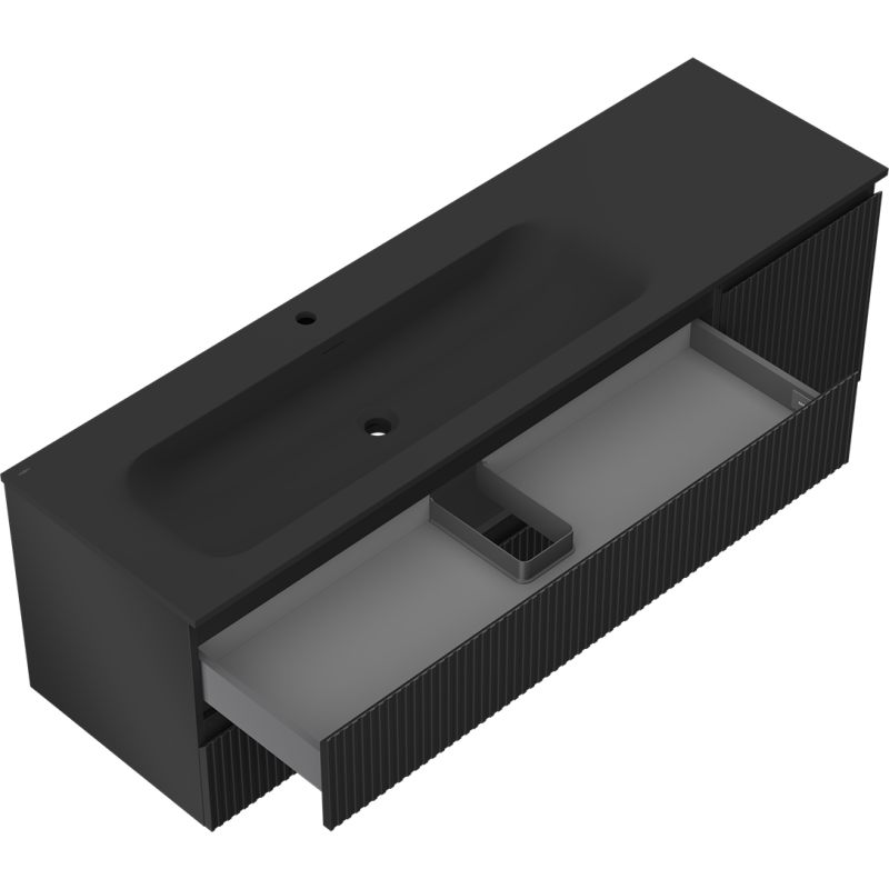 Mexen Rivel dulap de baie 160 cm cu lavoar Vela stânga, 2S, 1D, canelat, negru mat - 91A23-16047-3-BBFFF71-W23L71