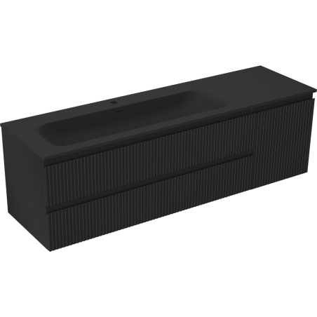 Mexen Rivel dulap de baie 160 cm cu lavoar Vela stânga, 2S, 1D, canelat, negru mat - 91A23-16047-3-BBFFF71-W23L71