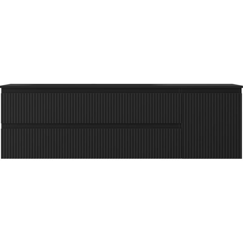 Mexen Rivel Vela 160 cm-es fürdőszobai szekrény bal oldali mosdóval, 2 fiók, 1 ajtó, bordázott, fekete matt