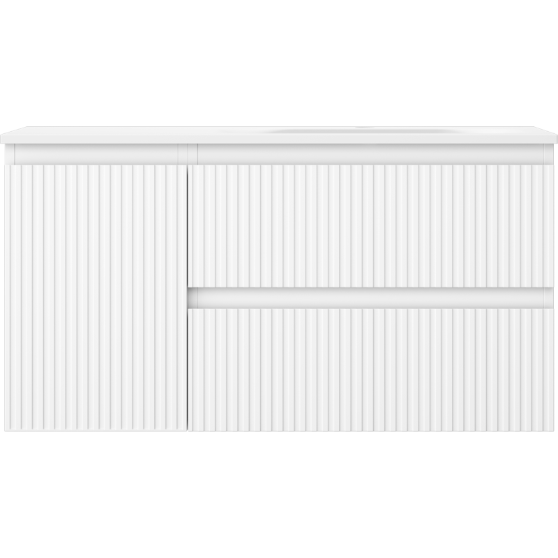 Mexen Rivel dulap de baie 90 cm cu chiuvetă Vela dreapta, 2S, 1D, cu striații, alb mat - 91A23-09047-3-BBFFF01-W23P01