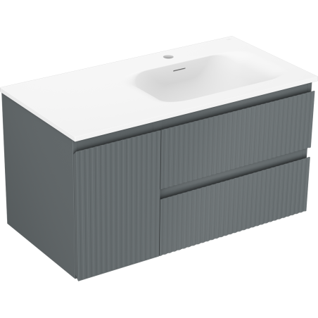 Mexen Rivel dulap de baie 90 cm cu lavoar Vela dreapta, 2S, 1D, canelat, grafit/alb mat - 91A23-09047-3-BBFFF66-W23P01