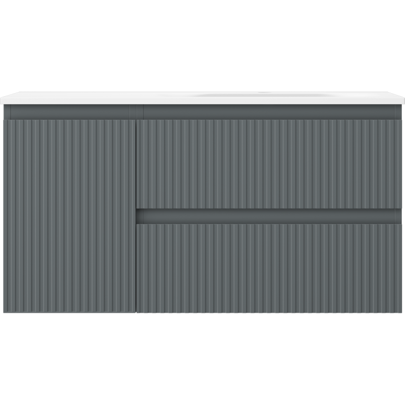 Mexen Rivel 90 cm-es fürdőszobai szekrény Vela jobbos, 2S, 1D, bordázott, grafit/fehér matt - 91A23-09047-3-BBFFF66-W23P01