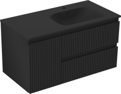 Mexen Rivel dulap baie 90 cm cu lavoar Vela dreapta, 2S, 1U, riflat, negru mat - 91A23-09047-3-BBFFF71-W23P71