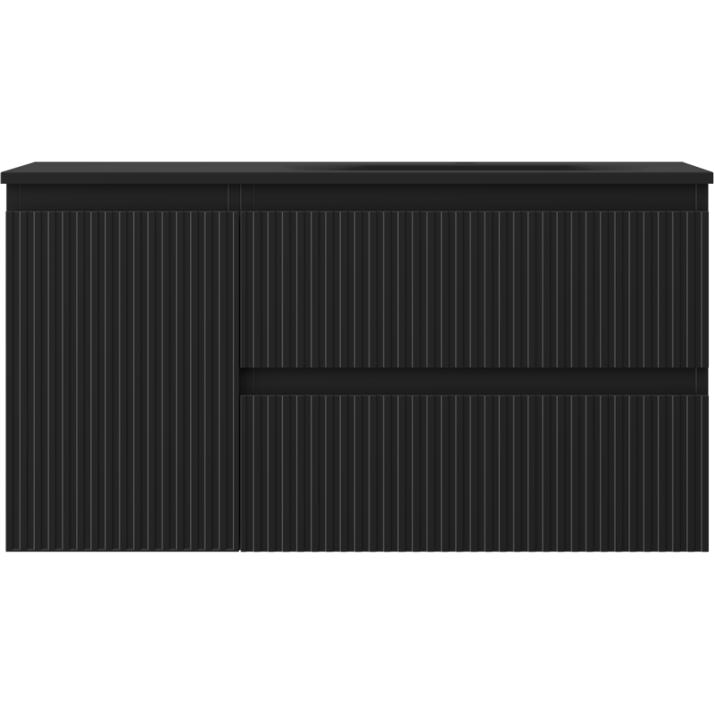 Mexen Rivel dulap baie 90 cm cu lavoar Vela dreapta, 2S, 1D, striat, negru mat - 91A23-09047-3-BBFFF71-W23P71