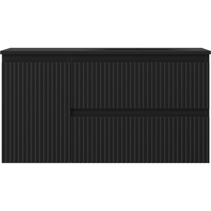 Mexen Rivel dulap baie 90 cm cu lavoar Vela dreapta, 2S, 1U, riflat, negru mat - 91A23-09047-3-BBFFF71-W23P71