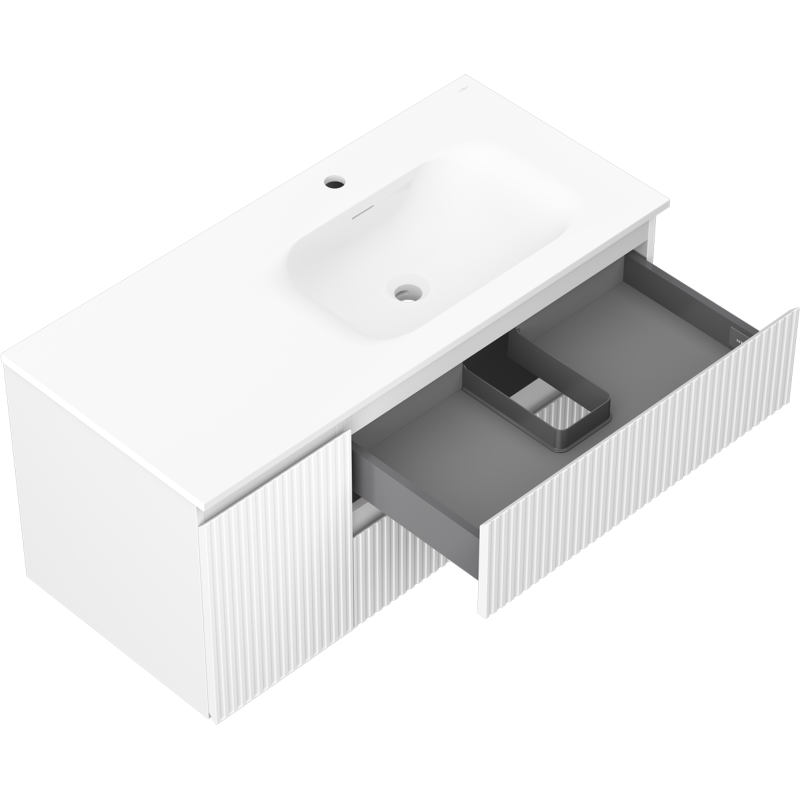 Mexen Rivel dulap de baie 100 cm cu lavoar Vela dreapta, 2S, 1D, cu riduri, alb mat - 91A23-10047-3-BBFFF01-W23P01