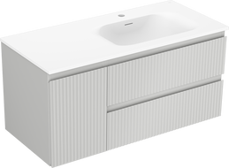 Mexen Rivel Vela jobb oldali 100 cm-es fürdőszobai szekrény mosdóval, 2 fiók, 1 ajtó, bordázott, szürke/fehér matt
