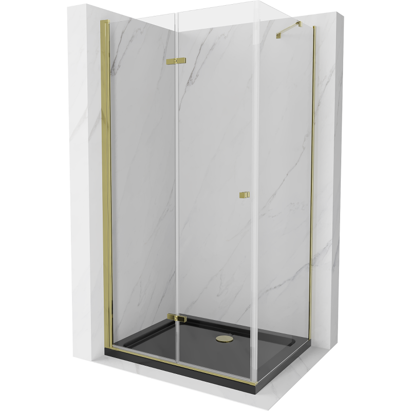 Mexen Lima cabină de duș pliabilă 80 x 100 cm, transparent, Aurie + cadă de duș Flat, Neagră - 856-080-100-50-00-4070G