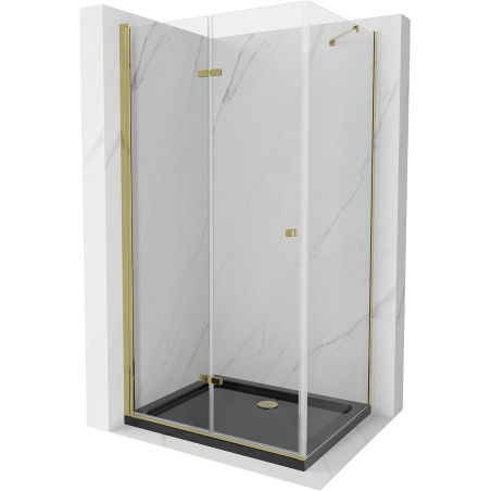 Mexen Lima cabină de duș pliabilă 80 x 100 cm, transparent, Aurie + cadă de duș Flat, Neagră - 856-080-100-50-00-4070G