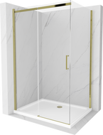 Mexen Omega cabină de duș culisantă 130 x 80 cm, transparentă, aurie + cadă duș Flat - 825-130-080-50-00-4010