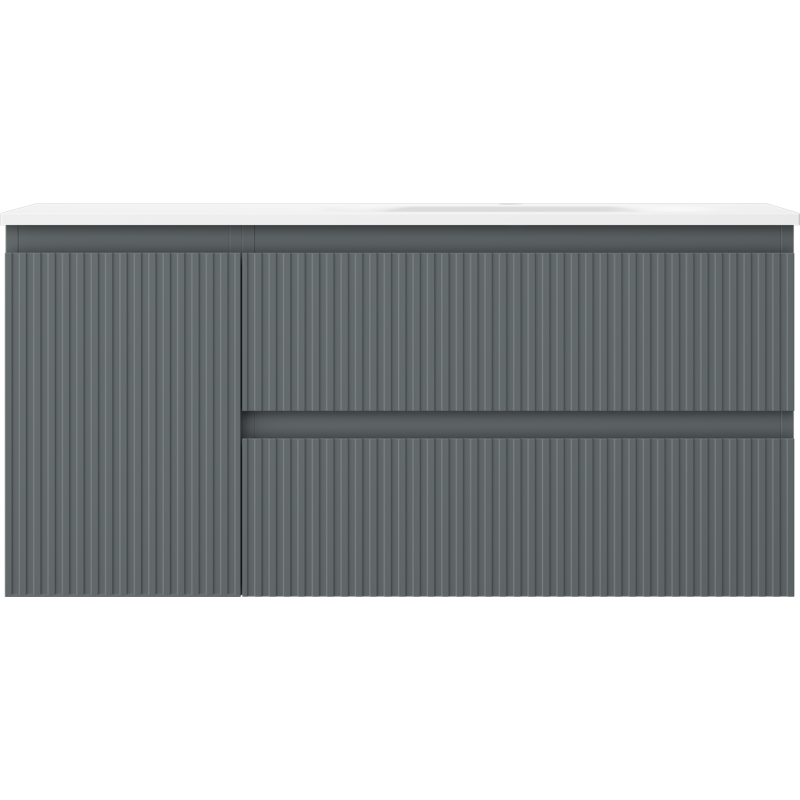 Mexen Rivel fürdőszobai szekrény 100 cm mosdókagylóval Vela jobb, 2S, 1D, bordázott, grafit/fehér matt