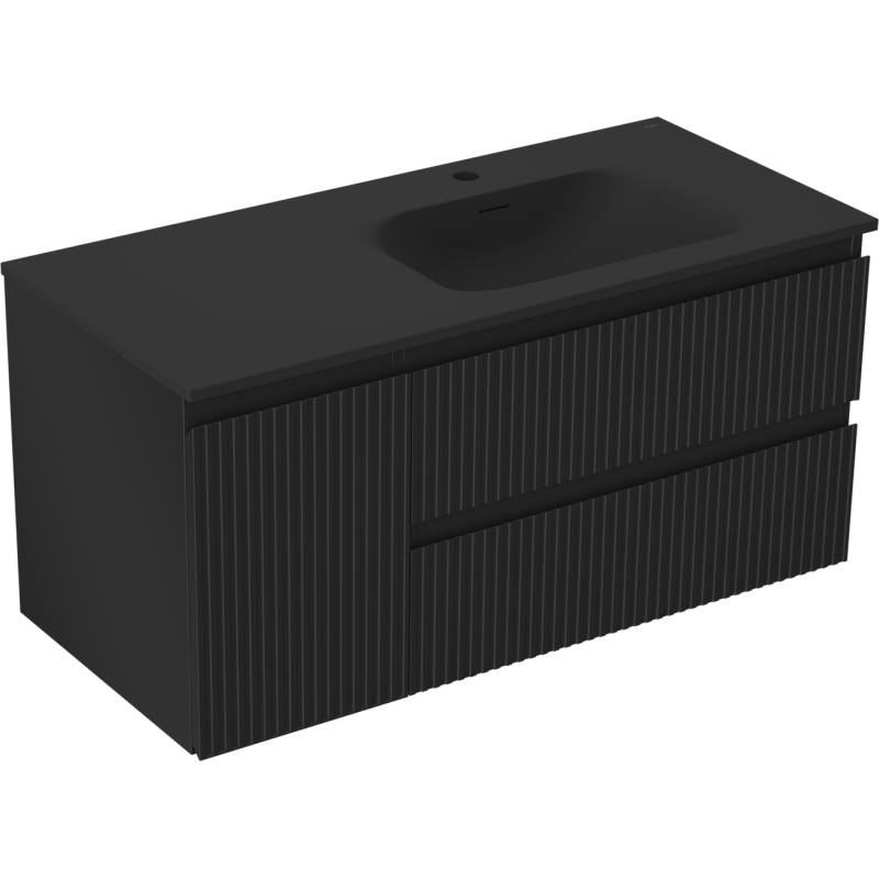 Mexen Rivel dulap baie 120 cm cu lavoar Vela dreapta, 2S, 1D, cu riflaje, negru mat - 91A23-10047-3-BBFFF71-W23P71
