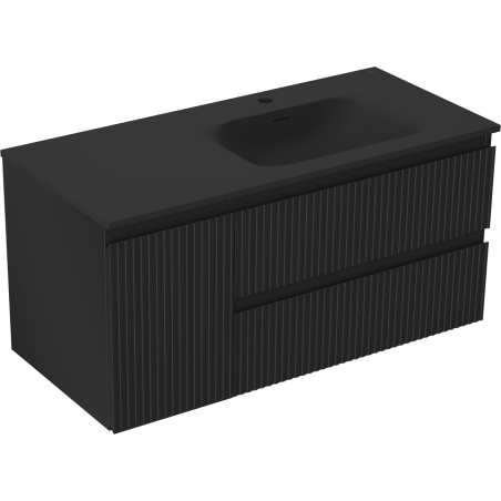 Mexen Rivel 120 cm-es fürdőszobaszekrény mosdóval Vela jobb, 2S, 1D, bordázott, fekete matt - 91A23-10047-3-BBFFF71-W23P71