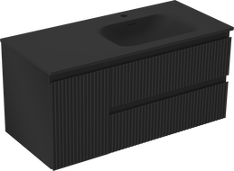 Mexen Rivel dulap baie 120 cm cu lavoar Vela dreapta, 2S, 1D, cu riflaje, negru mat - 91A23-10047-3-BBFFF71-W23P71