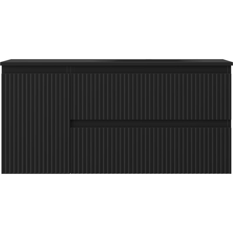 Mexen Rivel dulap baie 120 cm cu lavoar Vela dreapta, 2S, 1D, cu riflaje, negru mat - 91A23-10047-3-BBFFF71-W23P71
