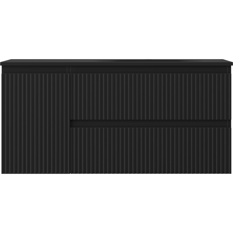 Mexen Rivel dulap baie 120 cm cu lavoar Vela drept, 2S, 1D, riflată, negru mat - 91A23-10047-3-BBFFF71-W23P71