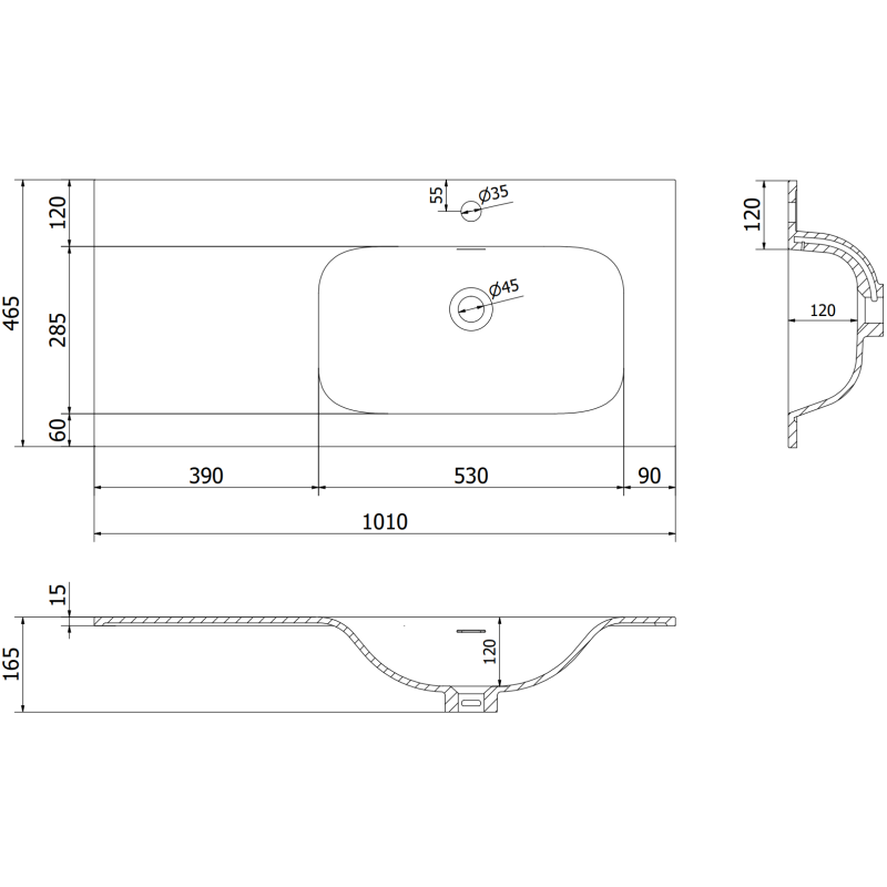 Mexen Rivel dulap baie 120 cm cu lavoar Vela dreapta, 2S, 1D, cu riflaje, negru mat - 91A23-10047-3-BBFFF71-W23P71
