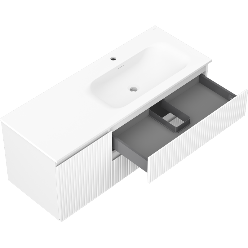 Mexen Rivel dulap baie 120 cm cu chiuvetă Vela dreapta, 2S, 1D, șanțuit, alb mat - 91A23-12047-3-BBFFF01-W23P01