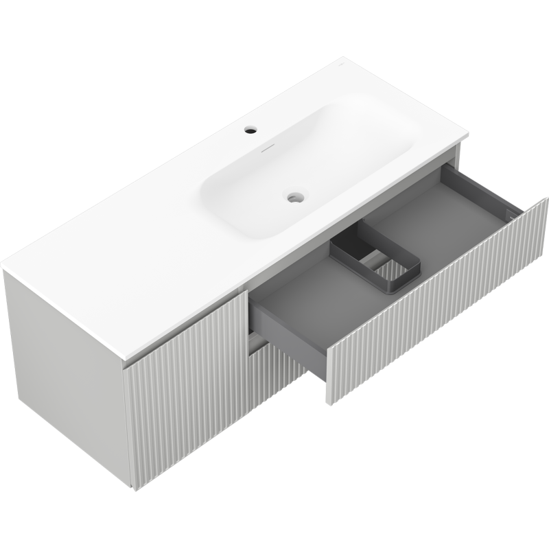 Mexen Rivel fürdőszobai szekrény 120 cm mosdóval Vela jobb, 2S, 1D, bordázott, szürke/fehér matt - 91A23-12047-3-BBFFF62-W23P01