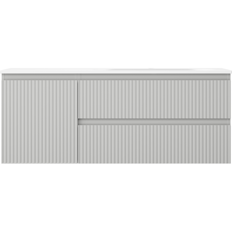 Mexen Rivel fürdőszobai szekrény 120 cm mosdóval Vela jobb, 2S, 1D, bordázott, szürke/fehér matt - 91A23-12047-3-BBFFF62-W23P01