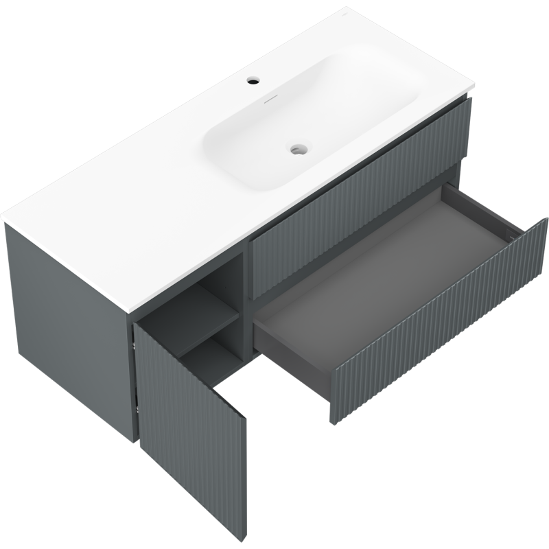 Mexen Rivel dulap baie 120 cm cu lavoar Vela dreapta, 2S, 1D, canelat, grafit/alb mat - 91A23-12047-3-BBFFF66-W23P01