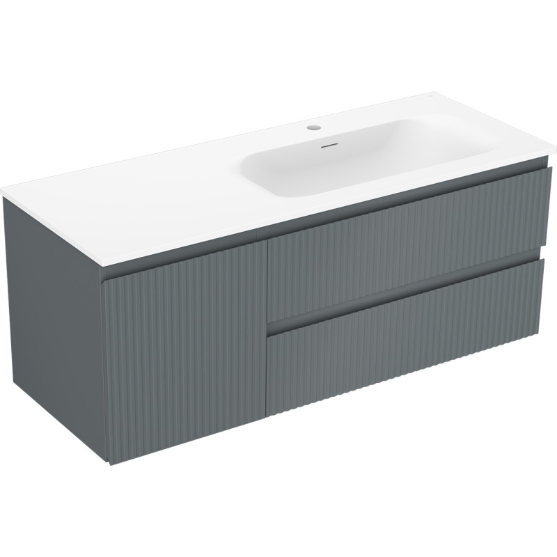 Mexen Rivel dulap baie 120 cm cu lavoar Vela dreapta, 2S, 1D, riflat, grafit/alb mat - 91A23-12047-3-BBFFF66-W23P01