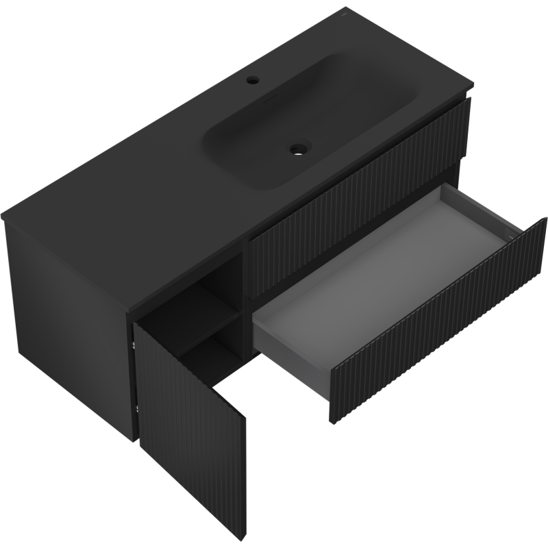 Mexen Rivel dulap baie 120 cm cu lavoar Vela dreapta, 2S, 1D, canelat, negru mat - 91A23-12047-3-BBFFF71-W23P71