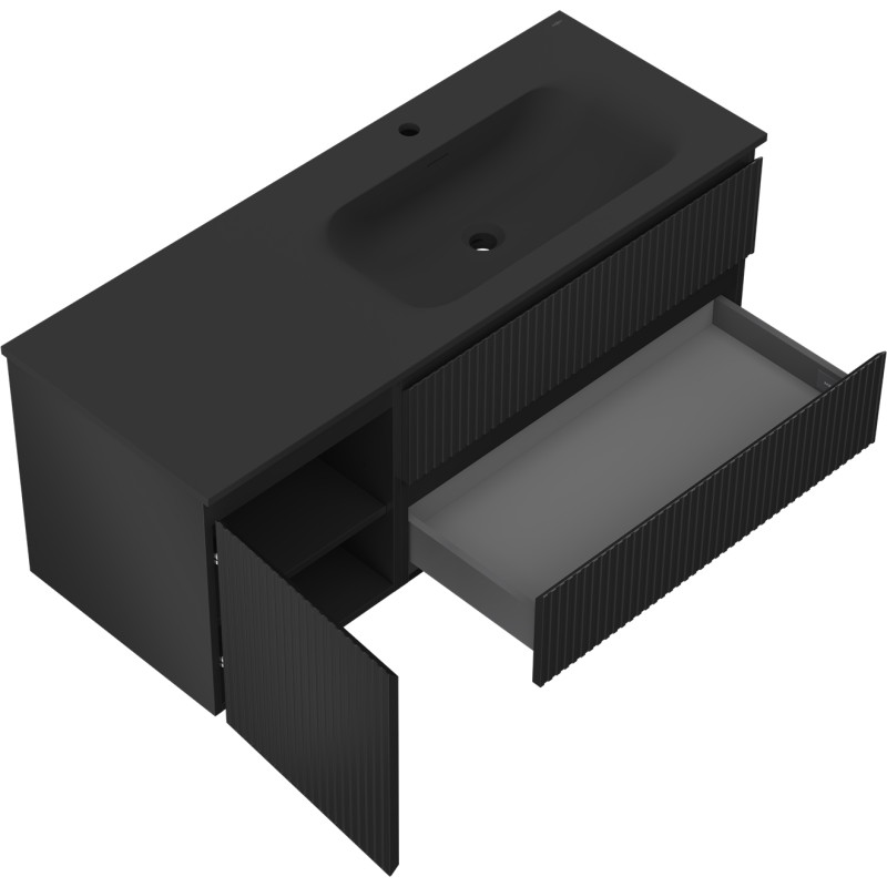 Mexen Rivel dulap baie 120 cm cu lavoar Vela dreapta, 2S, 1D, ripsat, negru mat - 91A23-12047-3-BBFFF71-W23P71
