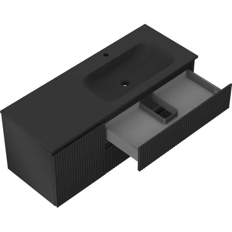 Mexen Rivel dulap baie 120 cm cu lavoar Vela dreapta, 2S, 1D, canelat, negru mat - 91A23-12047-3-BBFFF71-W23P71