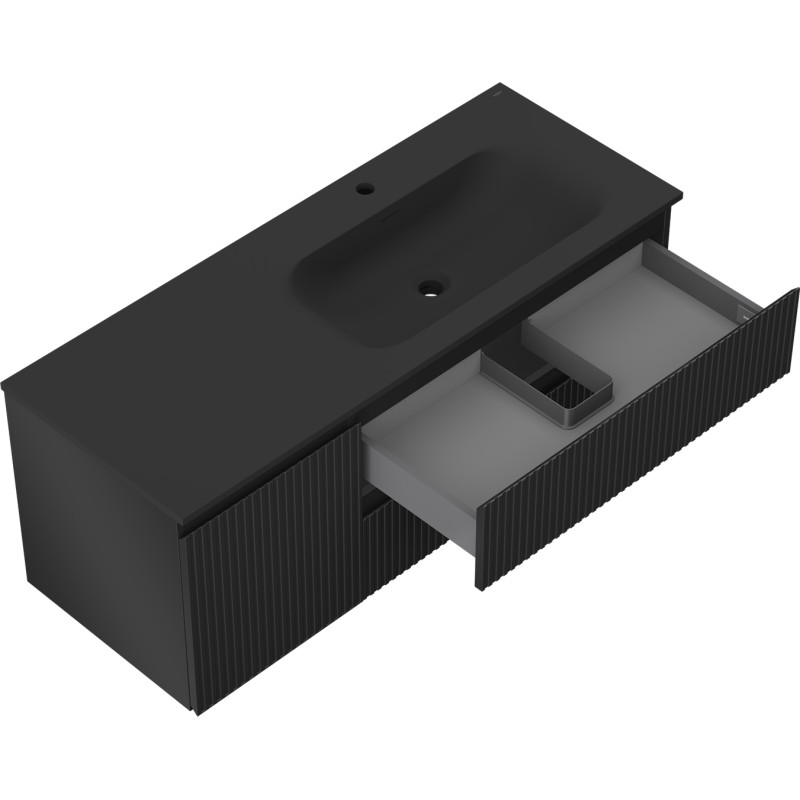 Mexen Rivel dulap baie 120 cm cu lavoar Vela dreapta, 2S, 1D, ripsat, negru mat - 91A23-12047-3-BBFFF71-W23P71