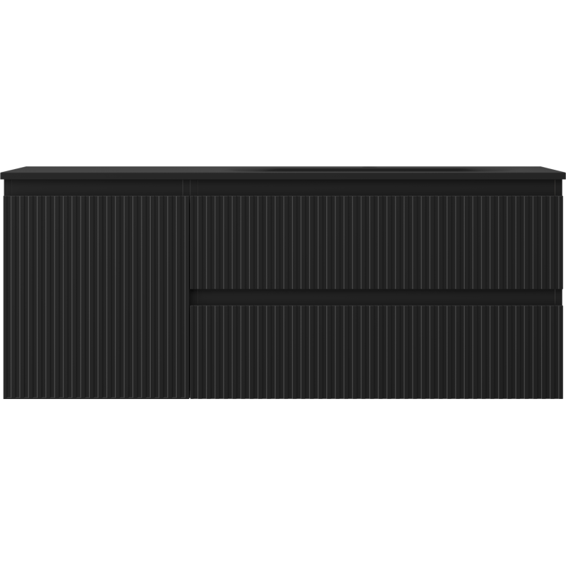 Mexen Rivel dulap baie 120 cm cu lavoar Vela dreapta, 2S, 1D, canelat, negru mat - 91A23-12047-3-BBFFF71-W23P71