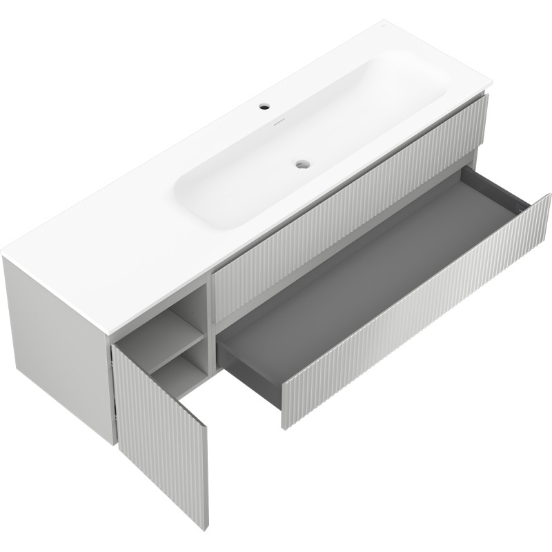 Mexen Rivel dulap baie 160 cm cu chiuvetă Vela pe partea dreaptă, 2 sertare, 1 ușă, cu structură ondulată, gri/alb mat