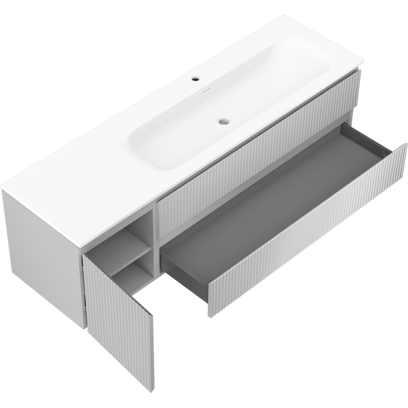 Mexen Rivel dulap baie 160 cm cu lavoar Vela dreapta, 2S, 1D, cu relief, gri/alb mat - 91A23-16047-3-BBFFF62-W23P01