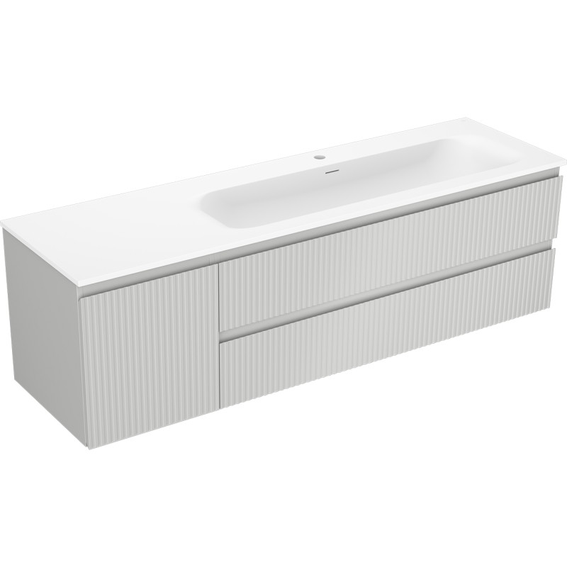 Mexen Rivel dulap baie 160 cm cu chiuvetă Vela pe partea dreaptă, 2 sertare, 1 ușă, cu structură ondulată, gri/alb mat