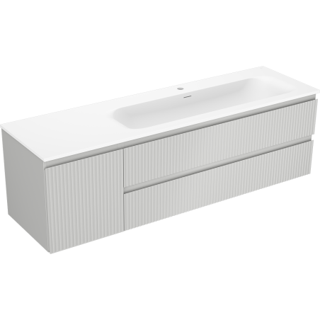 Mexen Rivel fürdőszobai szekrény 160 cm Vela mosdóval jobbos, 2S, 1D, bordázott, szürke/fehér matt