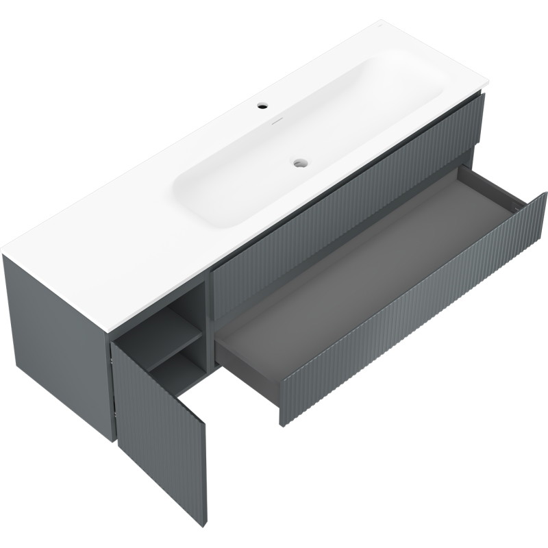 Mexen Rivel dulap baie 160 cm cu lavoar Vela dreapta, 2S, 1D, cu fațetă canelată, grafit/alb mat