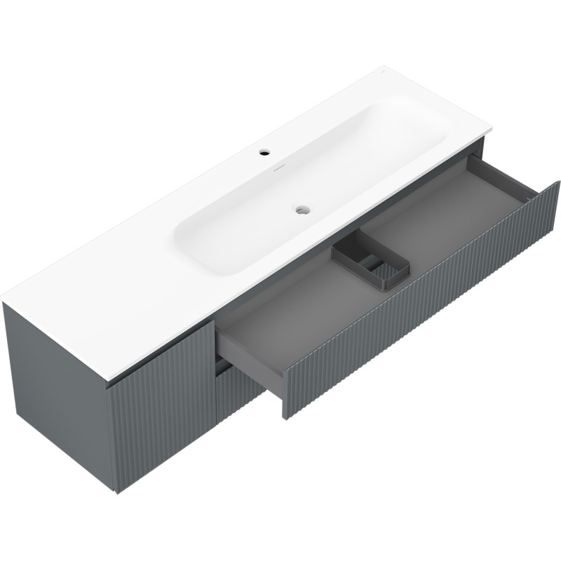 Mexen Rivel dulap baie 160 cm cu lavoar Vela dreapta, 2S, 1D, cu fațetă canelată, grafit/alb mat