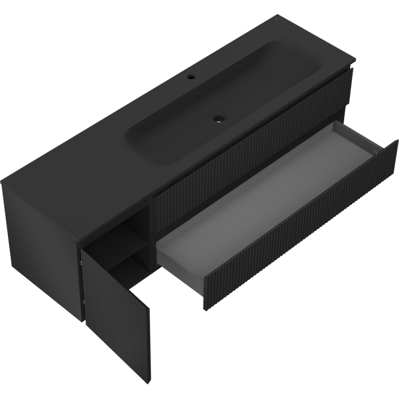Mexen Rivel dulap baie 160 cm cu lavoar Vela dreapta, 2S, 1D, riglat, negru mat - 91A23-16047-3-BBFFF71-W23P71