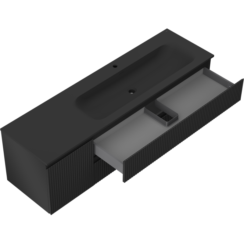 Mexen Rivel 160 cm-es fürdőszobai szekrény Vela jobbra, 2S, 1D, bordázott, fekete matt - 91A23-16047-3-BBFFF71-W23P71