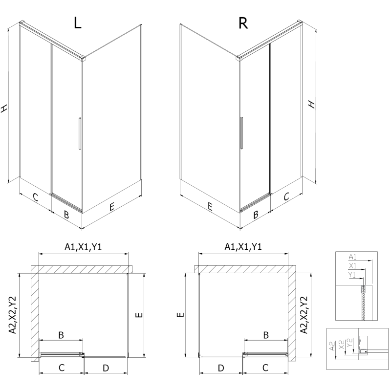 Mexen Rox cabină de duș culisantă stânga 150 x 100 cm, ramă neagră, negru - 8C2-150-100-70-70-L