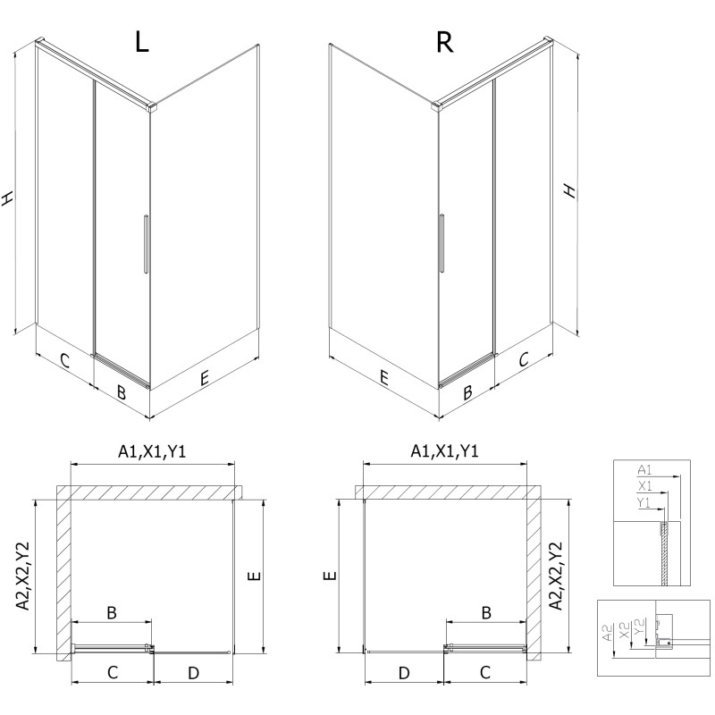 Mexen Rox cabina de duș culisantă dreapta 105 x 110 cm, grilaj negru, negru - 8C2-105-110-70-77-P - 8C2-105-120-70-77-P