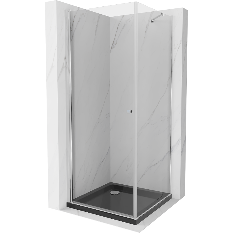 Mexen Pretoria cabina de duș cu ușă batantă 70 x 70 cm, transparentă, crom + cadă de duș Flat, negru