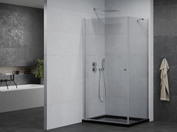 Mexen Pretoria cabină de duș cu balamale 70 x 110 cm, Transparent, Crom + cadă pentru duș Flat, Neagră - 852-070-110-01-00-4070