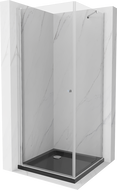 Mexen Pretoria cabină de duș cu ușă batantă 80 x 80 cm, transparentă, crom + cadă de duș Flat, neagră - 852-080-080-01-00-4070