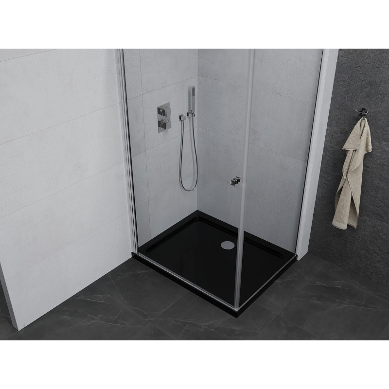 Mexen Pretoria 80 x 100 cm-es kifelé nyíló zuhanykabin, átlátszó, króm + Flat fekete zuhanytálca