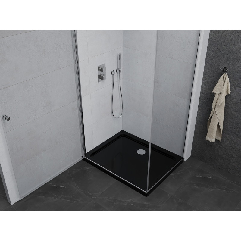Mexen Pretoria cabină de duș cu ușă batantă 90 x 80 cm, transparent, crom + cadă Flat, negru - 852-090-080-01-00-4070