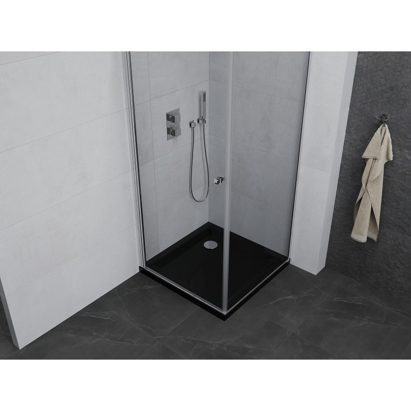 Mexen Pretoria cabină de duș batantă 90 x 90 cm, transparent, crom + cadă Flat, negru - 852-090-090-01-00-4070
